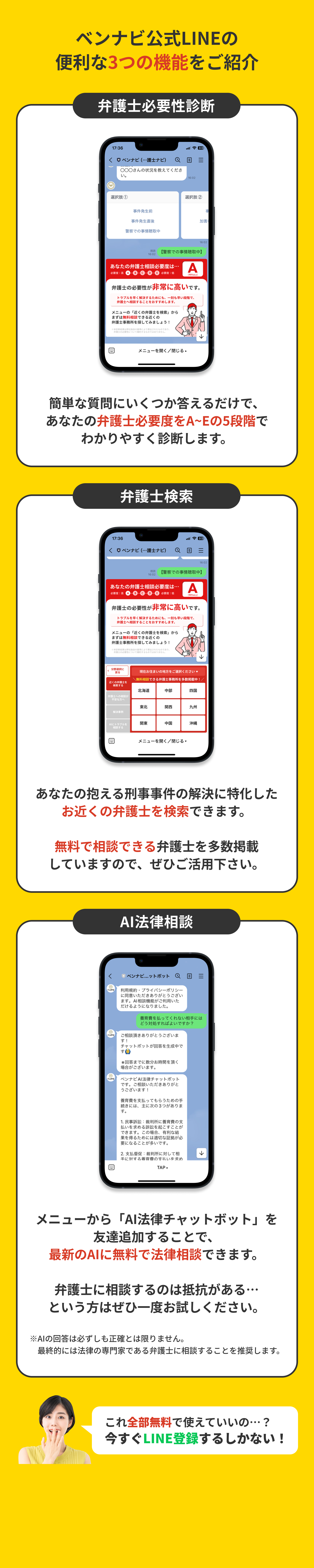 ベンナビ公式LINEの便利な4つの機能をご紹介